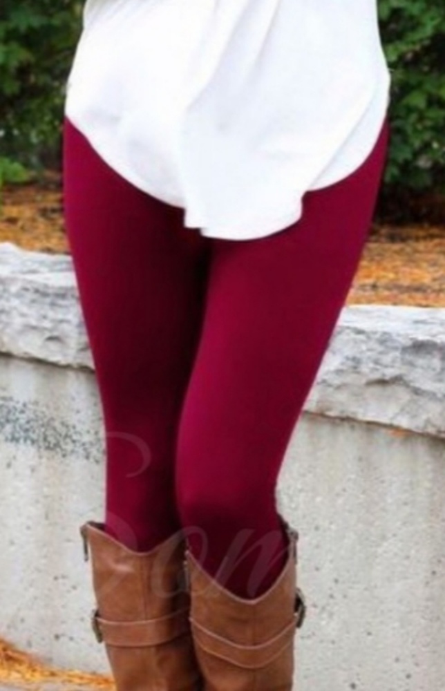 NWT Fleece Lined Dark Wine Leggings - Picture 2 of 3